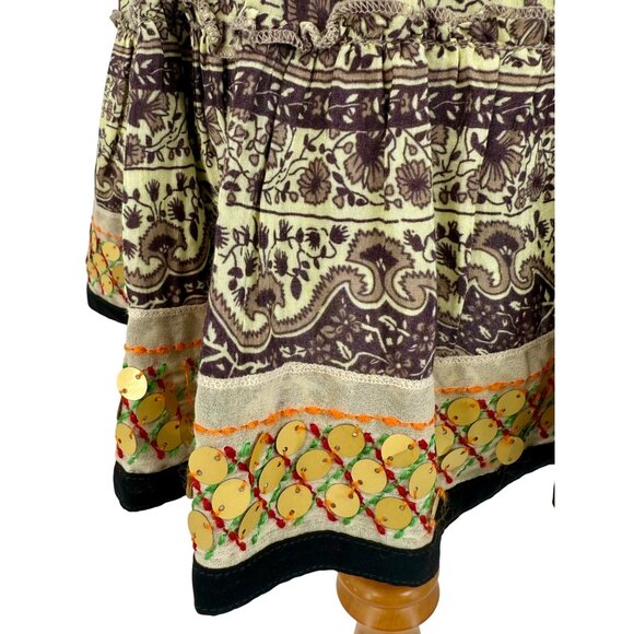 Vtg Y2K Free People Boho Paisley Sequin Tiered Mini Skirt • Skater Grunge Fairy - Picture 13 of 16